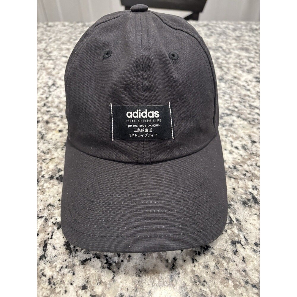 Adidas Three Stripe Life Climalite Strapback Adjustable Black Hat Cap -Nice!